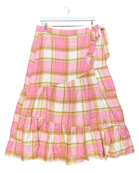 Siize 16 (XXL) | Country Road Linen Plaid Wrap Skirt