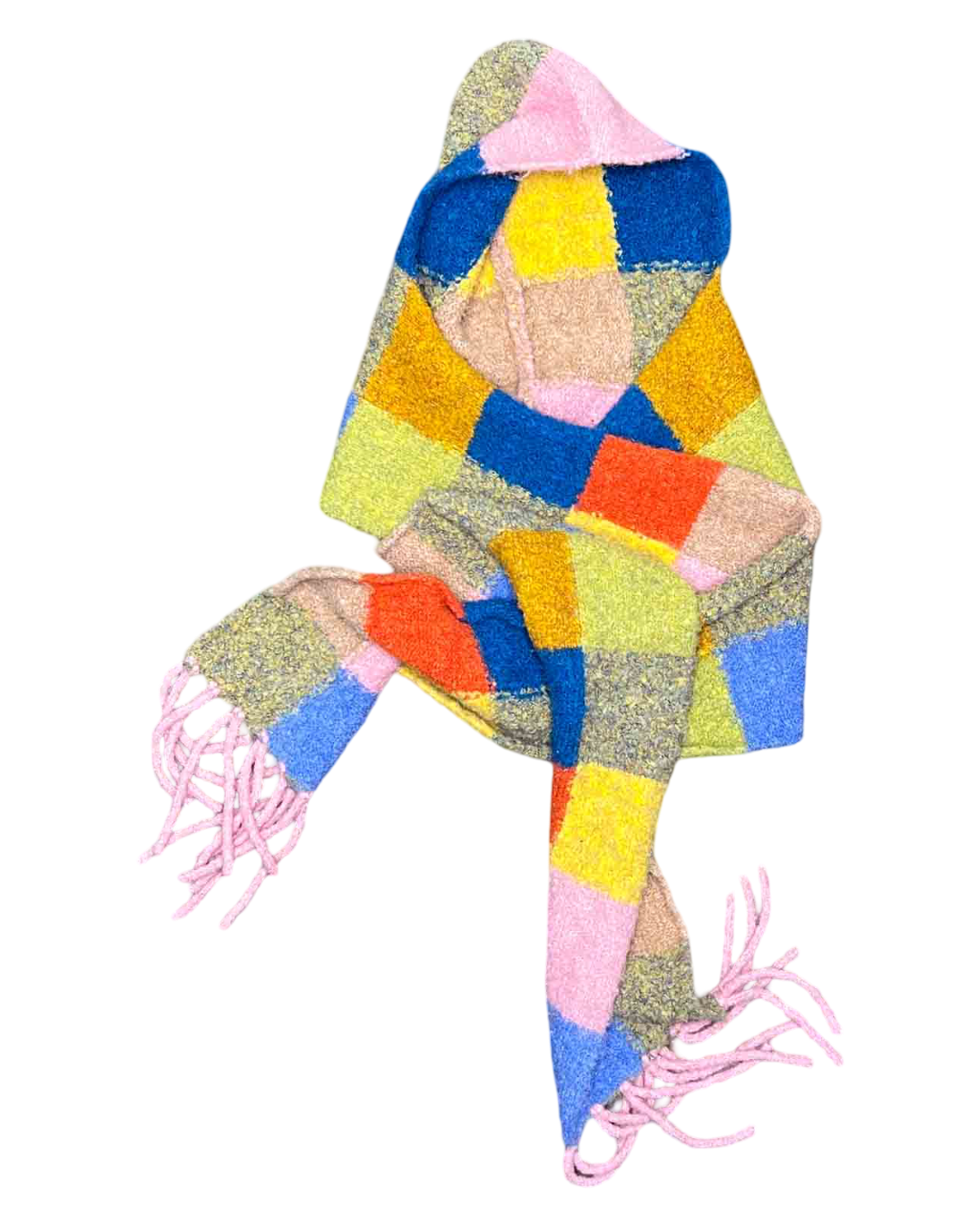 Arthur Colour Block Check Wool Blend Balaclava Scarf
