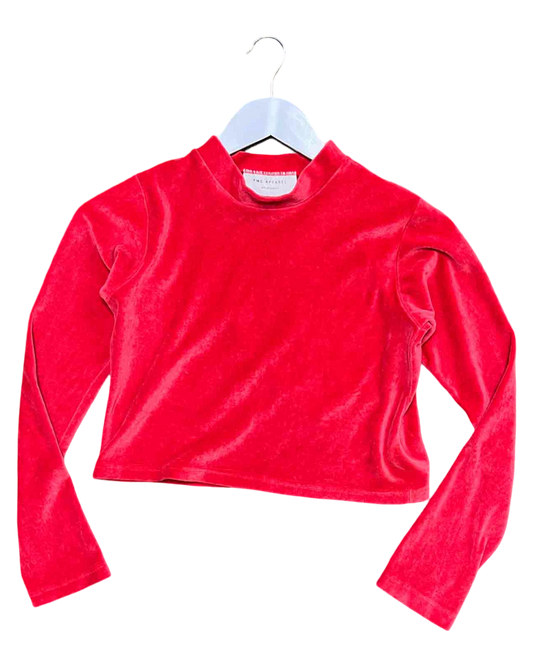 Size M | FME Apparel Red Velour Cropped Long-Sleeve Top
