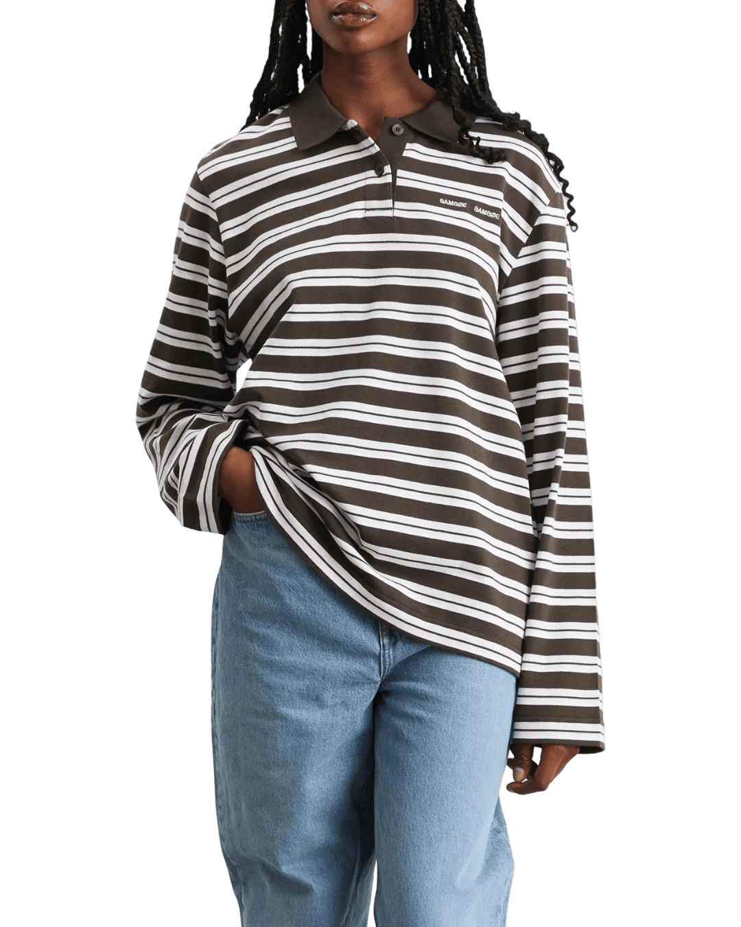 Size M | Samsøe Samsøe Sadover Striped Polo Top