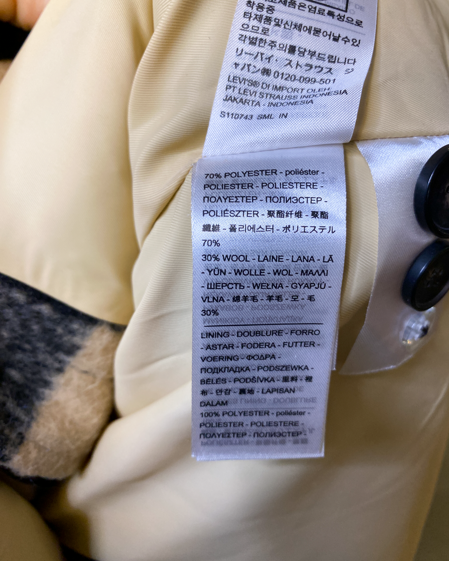 Size M | Levi's Wool Blend Check Coat