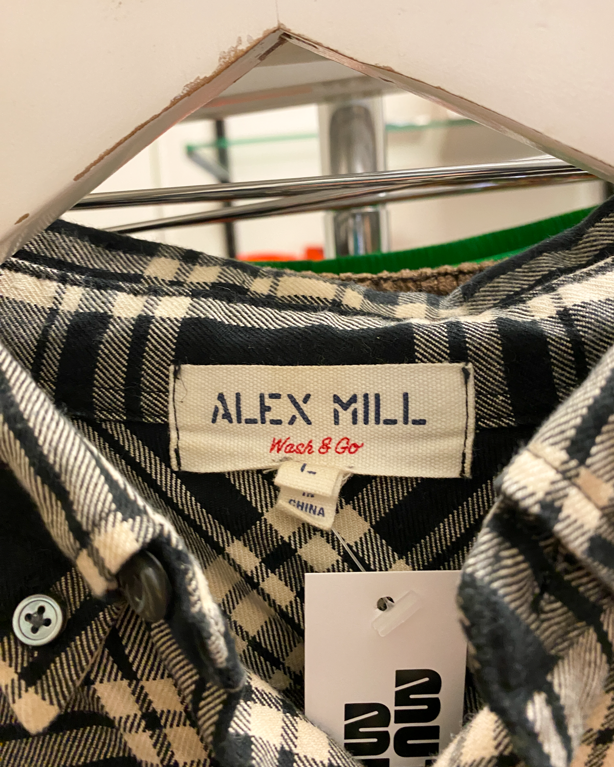 Size L | Alex Mill Black and Cream Cotton Plaid Shirt