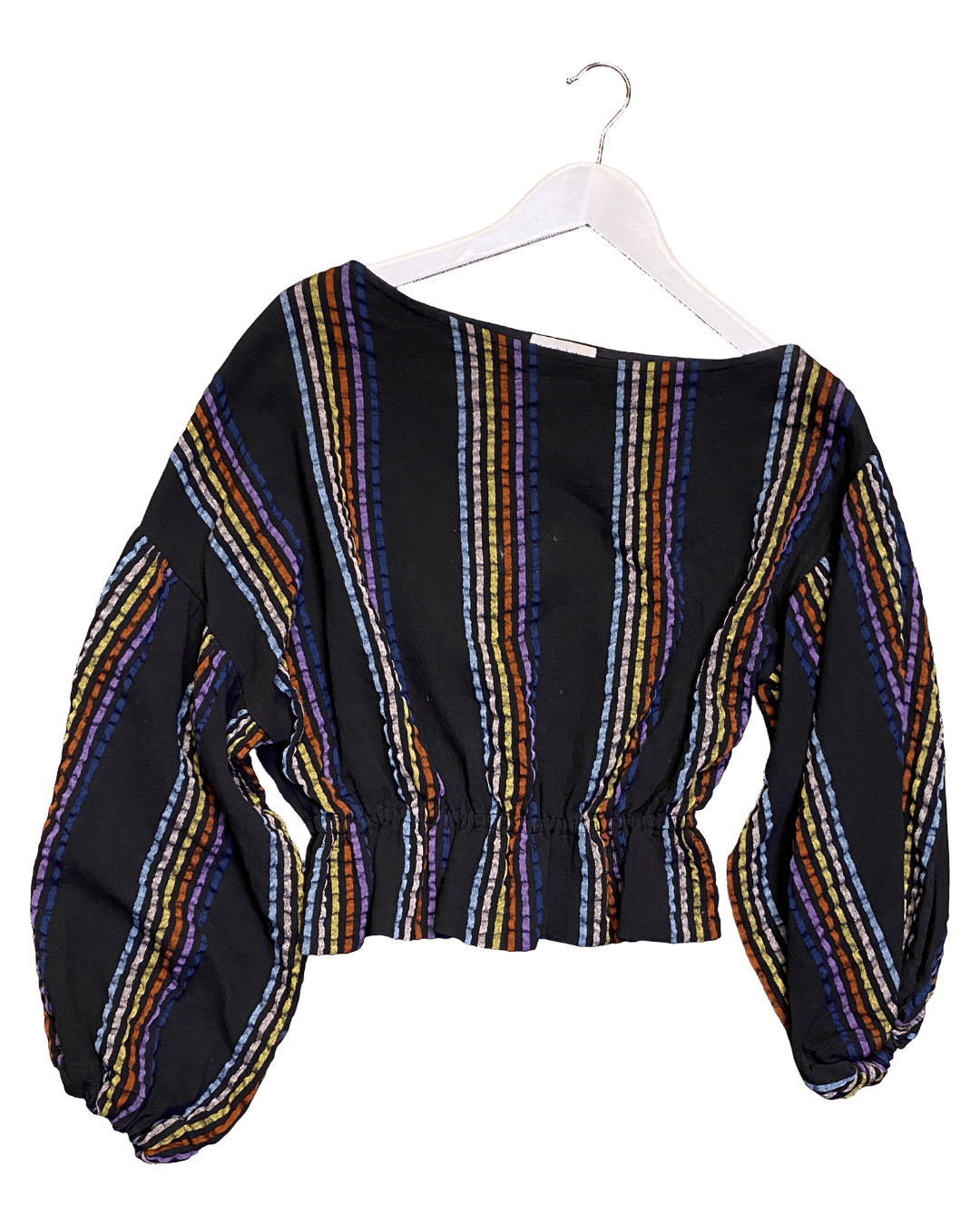 Size S/M | Dominique Healy Striped Seersucker Cotton Off-Shoulder Top