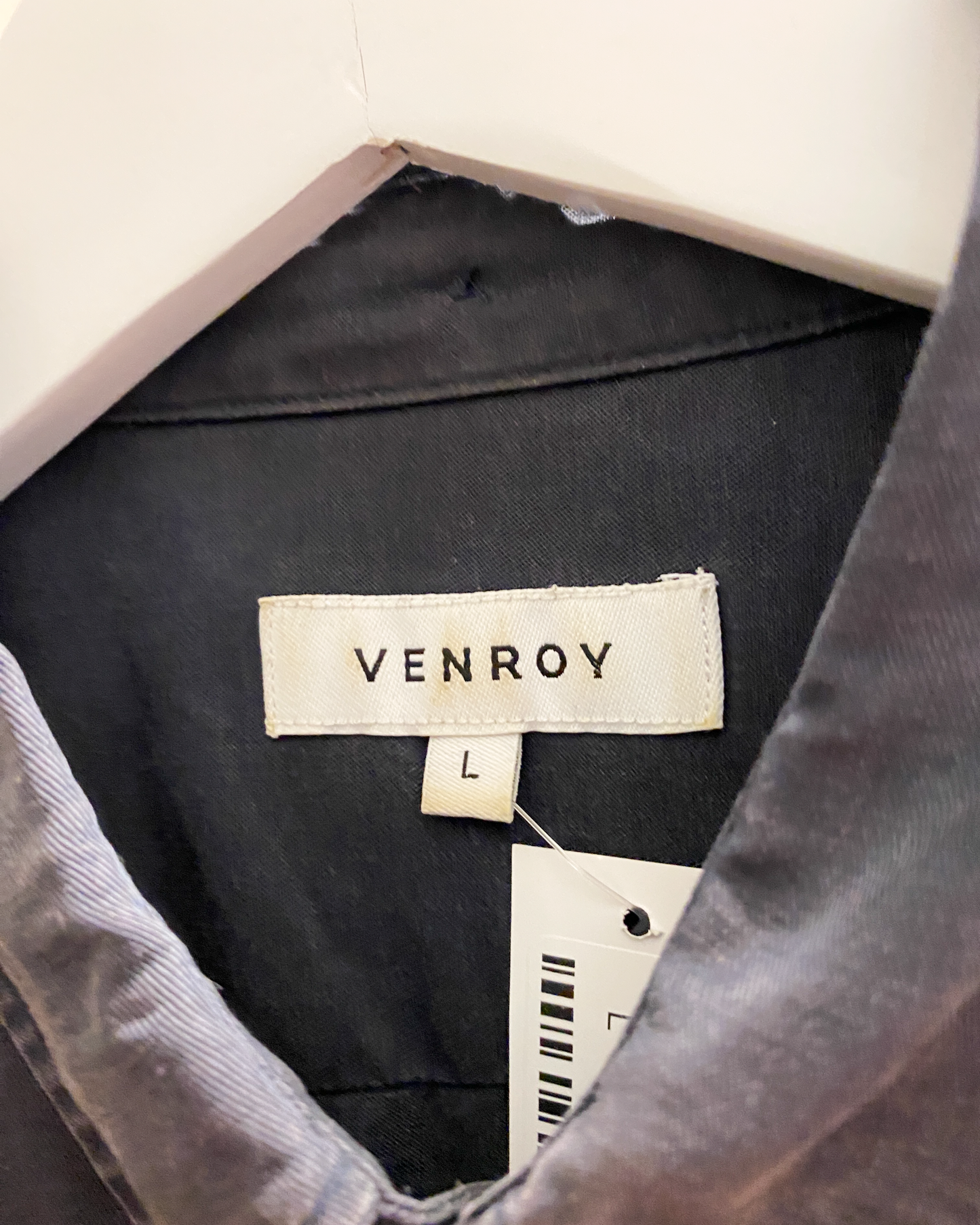 Size L | Venroy Navy Tencel and Linen Shirt