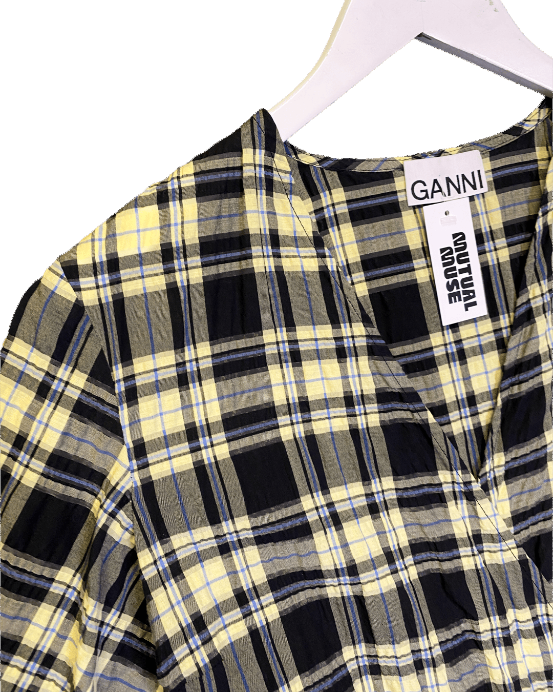 Size 36 (S) | Ganni Plaid Cotton Seersucker Dress