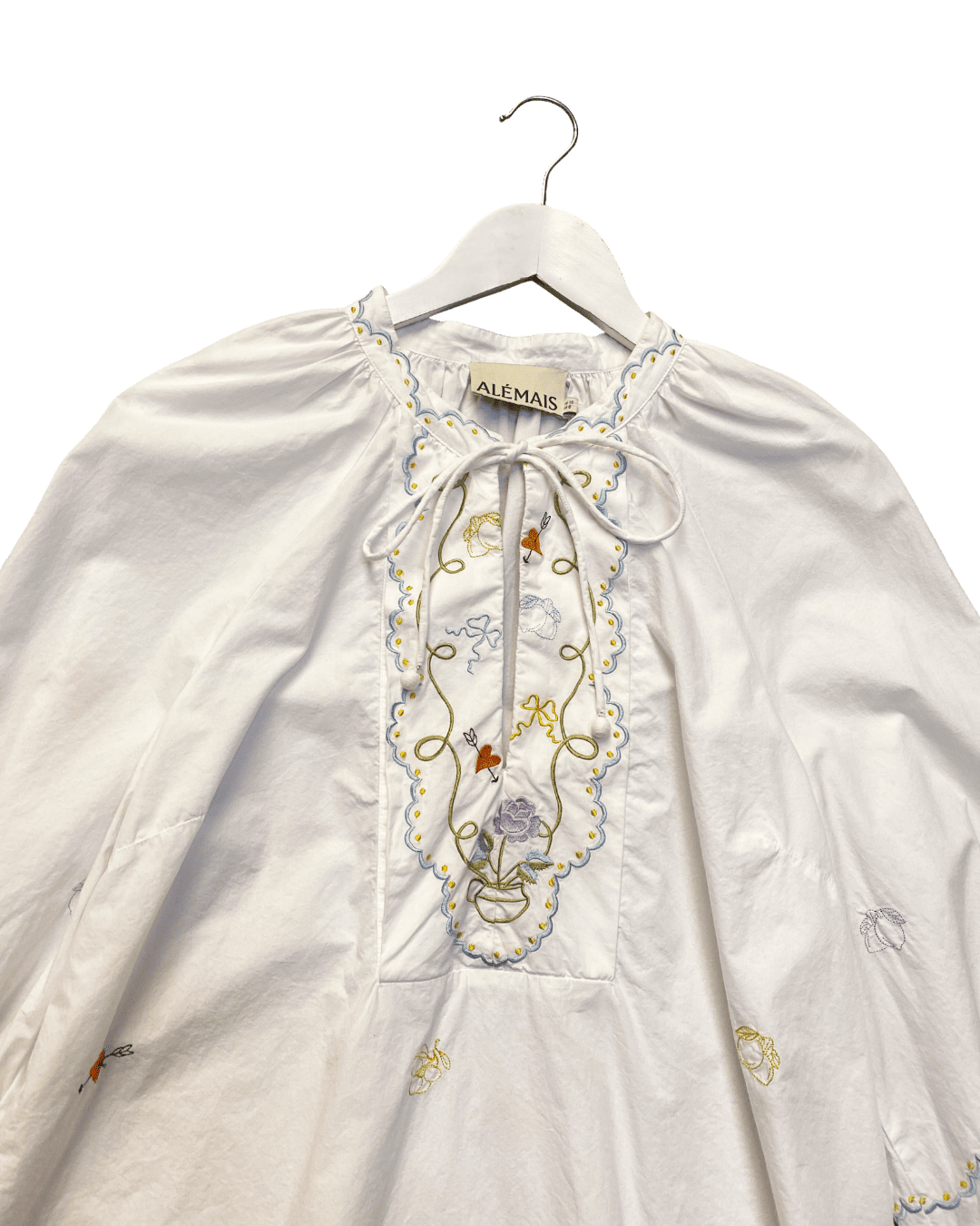 Size 10 | Alemais Embroidered Ruffle Cotton Shirt