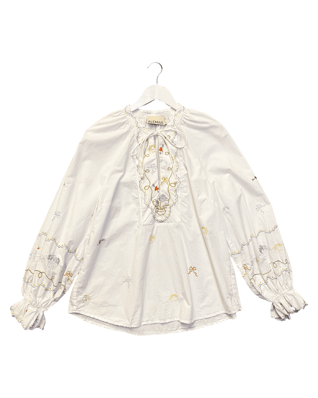 Size 10 | Alemais Embroidered Ruffle Cotton Shirt
