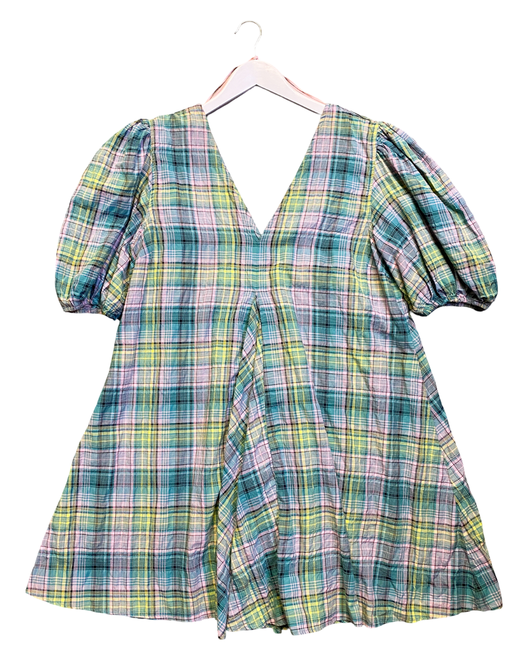 Size 42 (XL) | Ganni Plaid Seersucker Mini Dress