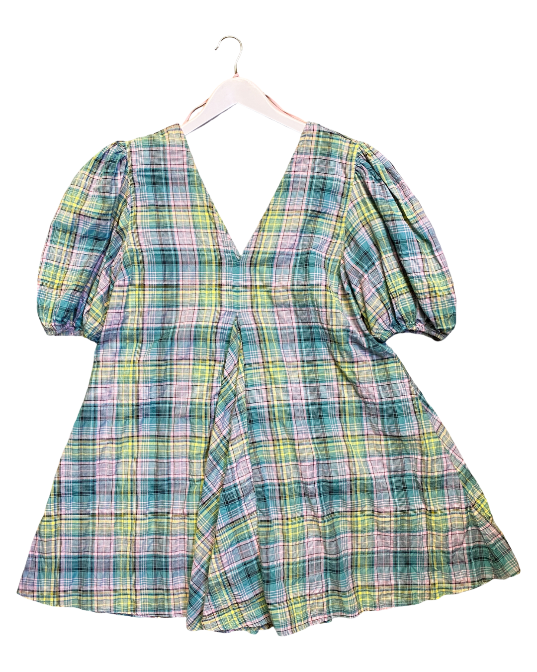 Size 42 (XL) | Ganni Plaid Seersucker Mini Dress