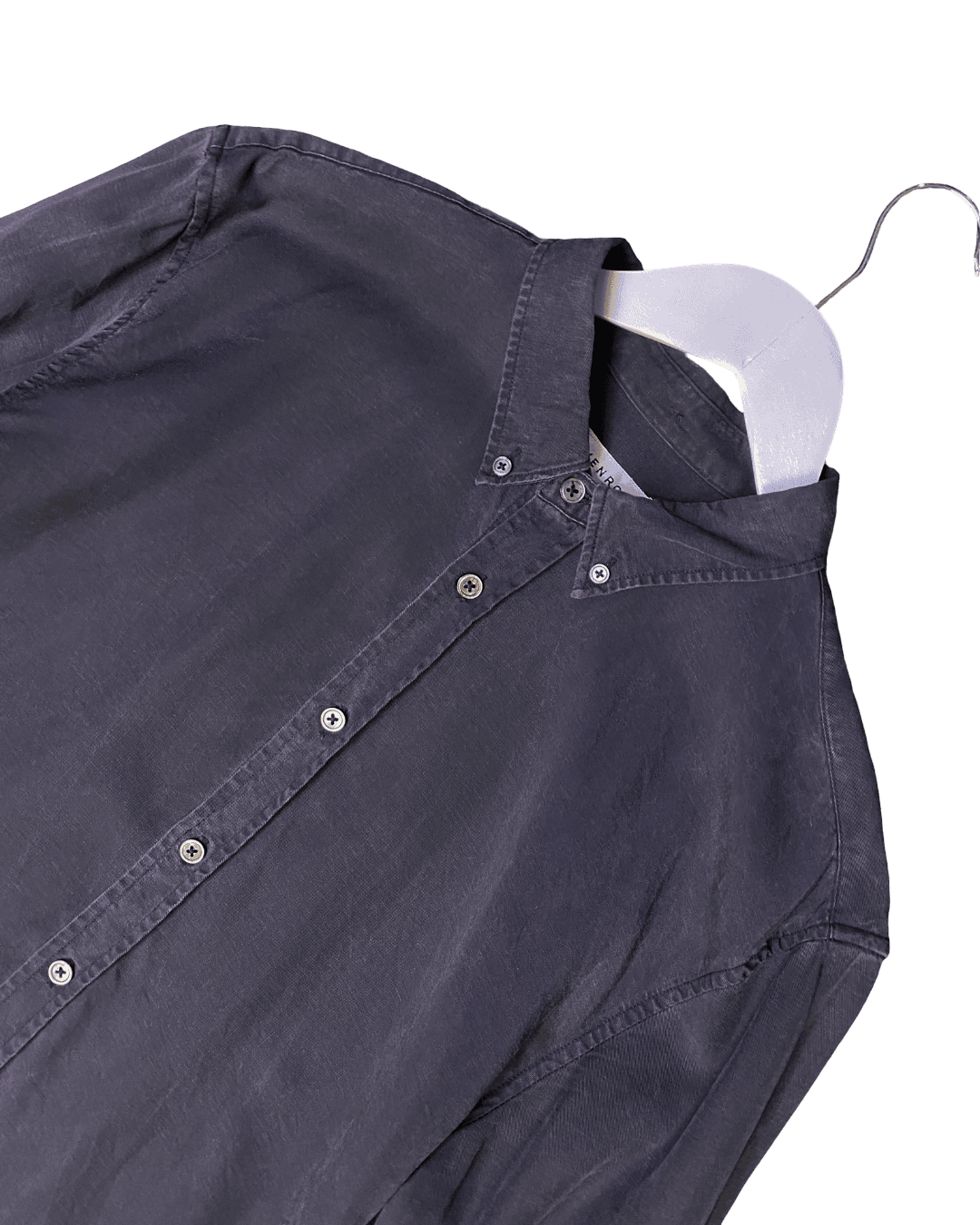Size L | Venroy Navy Tencel and Linen Shirt