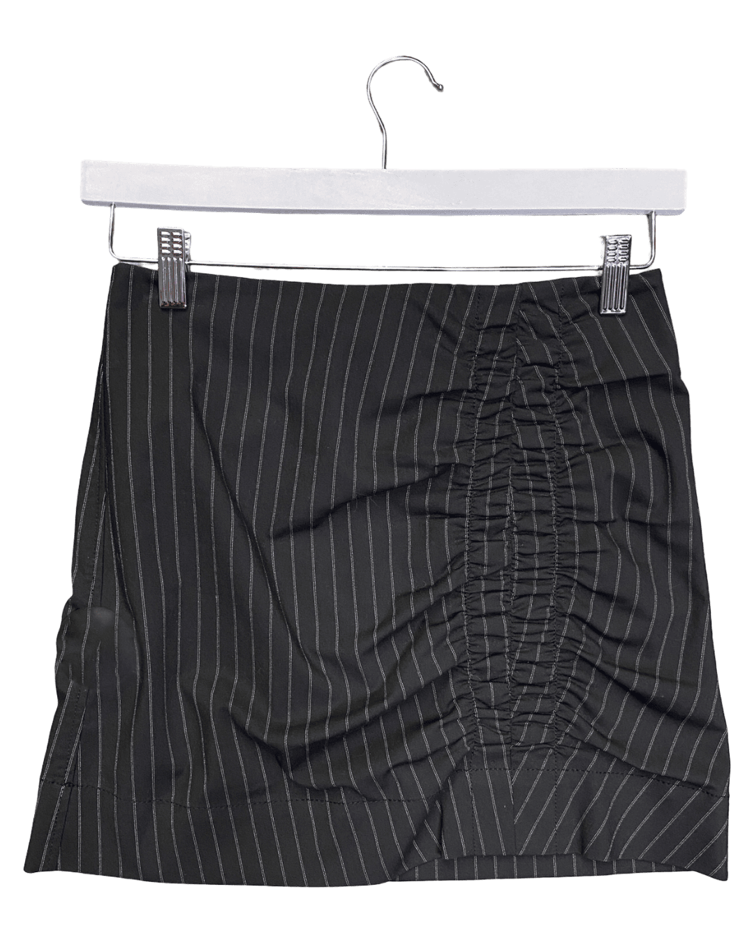 Size XS | Ganni Ruched Pinstripe Mini Skirt