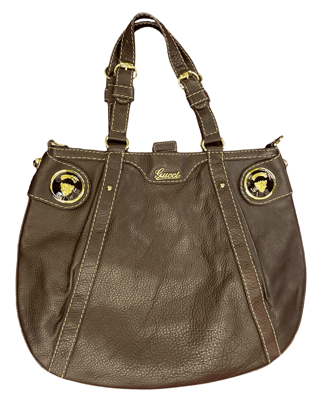 Gucci Crest Boule Leather Hobo Bag