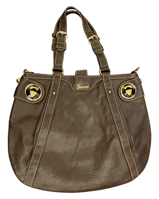 Gucci Crest Boule Leather Hobo Bag