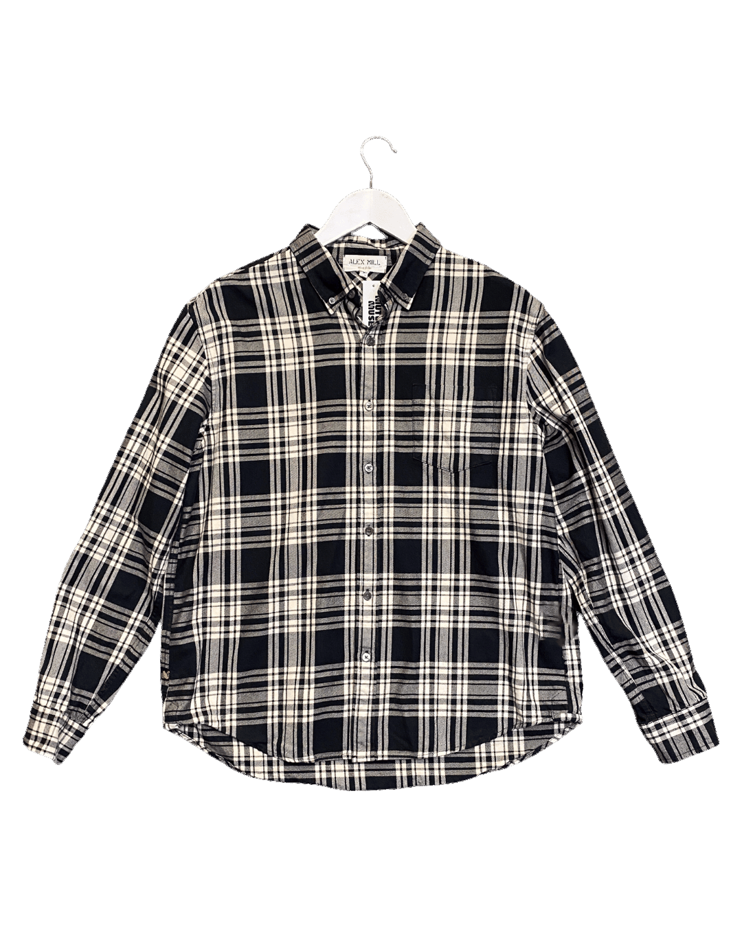 Size L | Alex Mill Black and Cream Cotton Plaid Shirt