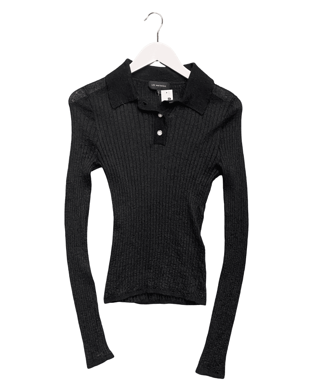 Size S | Lee Mathews Ribbed Wool Polo Top