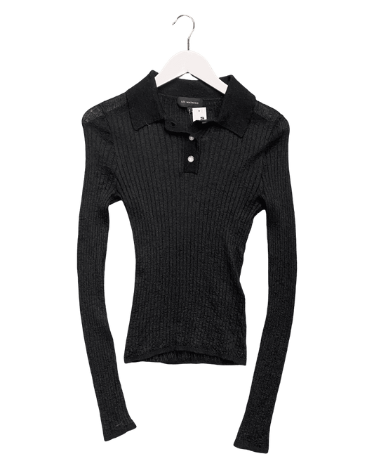 Size S | Lee Mathews Ribbed Wool Polo Top