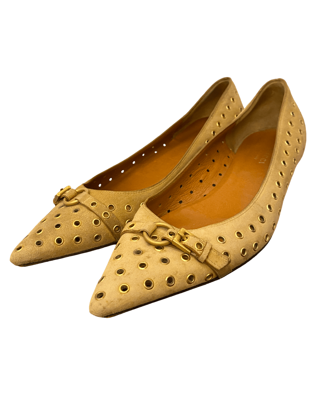 Size 37.5 | Gucci Suede Flats With Eyelet Detail