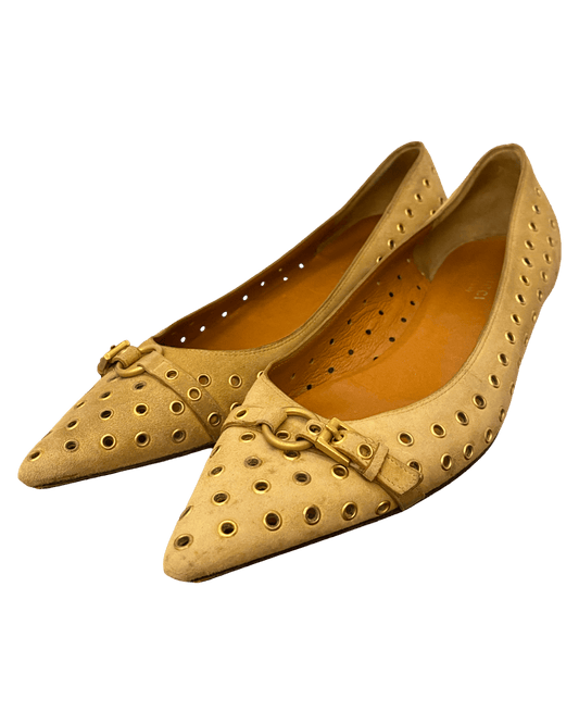 Size 37.5 | Gucci Suede Flats With Eyelet Detail