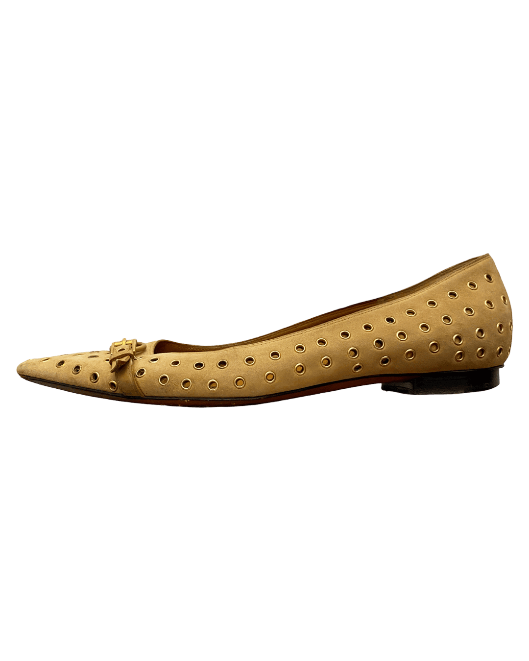 Size 37.5 | Gucci Suede Flats With Eyelet Detail