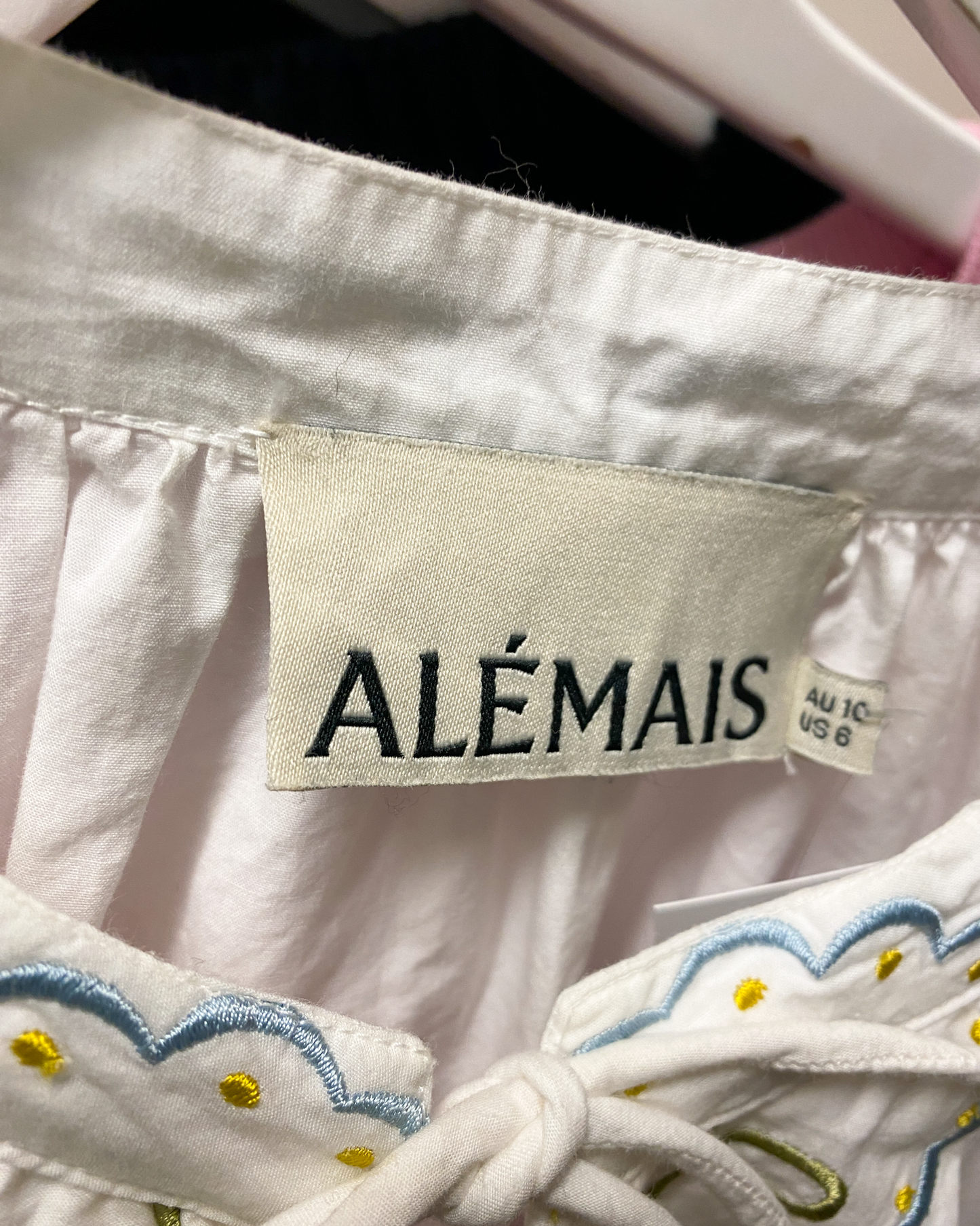 Size 10 | Alemais Embroidered Ruffle Cotton Shirt