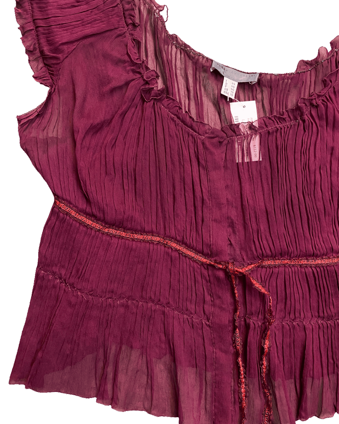 Size L | Alberta Ferretti Pleated Silk Peasant Top