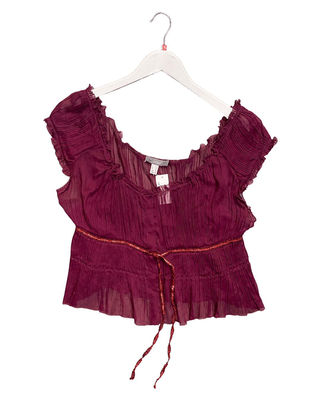 Size L | Alberta Ferretti Pleated Silk Peasant Top