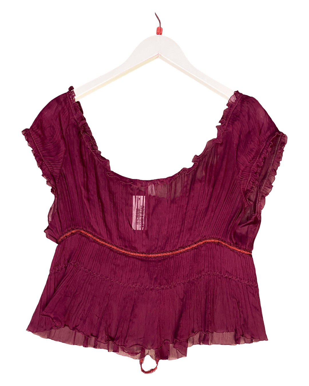 Size L | Alberta Ferretti Pleated Silk Peasant Top