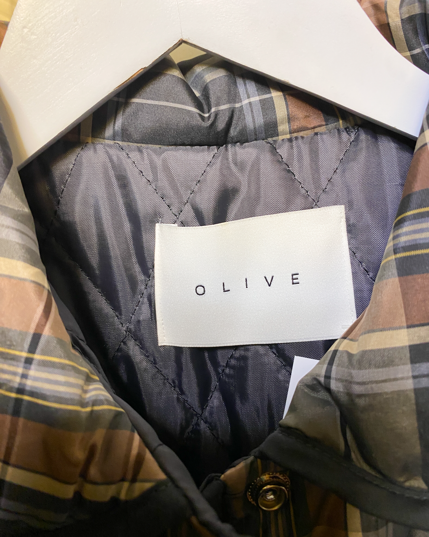 Size M | Olive Plaid Puffer Coat
